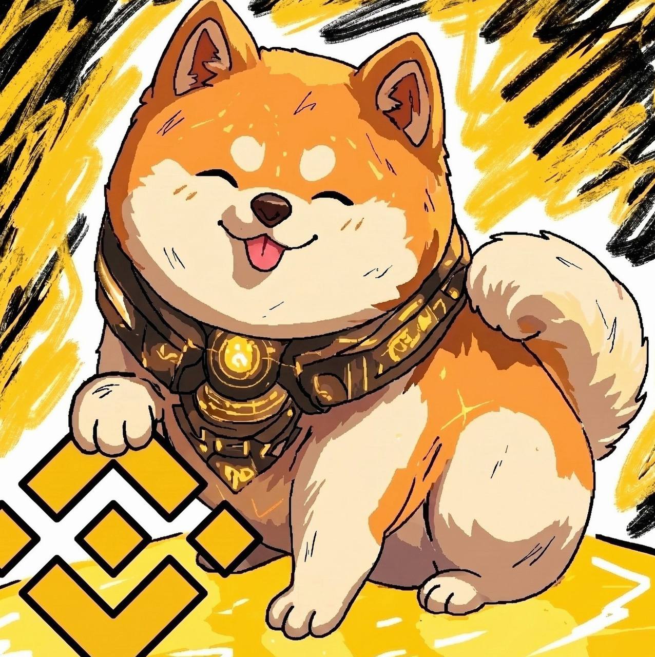 Original hand-drawn BNBDOGE mascot logo in gold and black