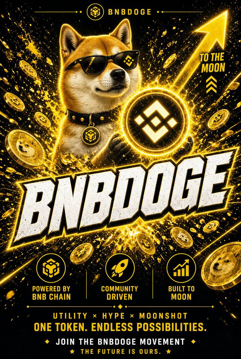 BNBDOGE black and gold sunglasses and moonshot meme poster
